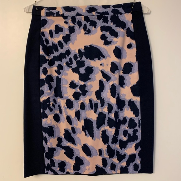 Club Monaco Leopard Print Pencil Skirt Navy Blue Periwinkle Pink - Picture 1 of 5